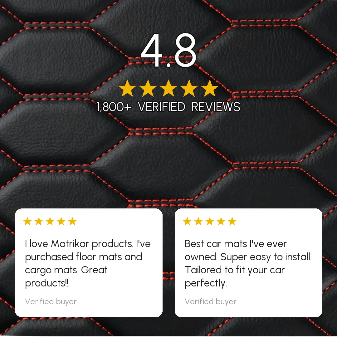 Tapis d'auto sur mesure série Hexa - Surpiqûres noir et rouge