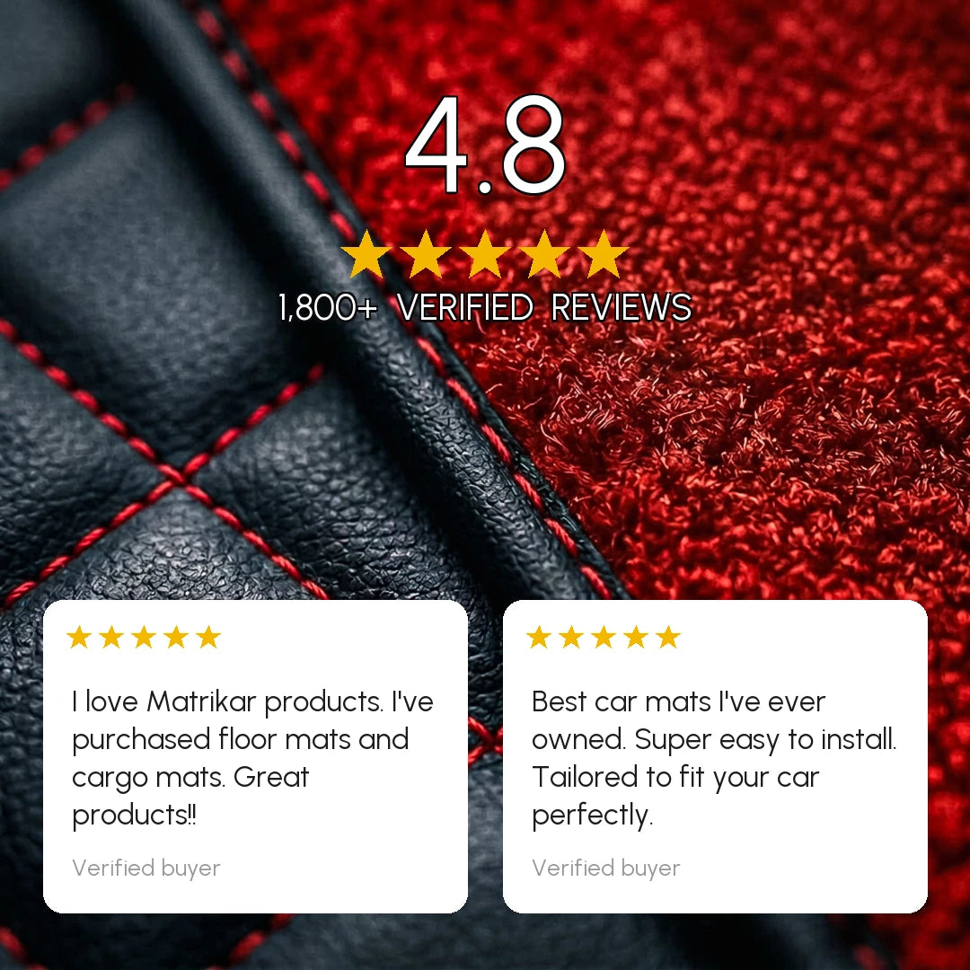 Tapis d'auto sur mesure série Dual-Layer - noir, coutures rouges et dessus en tapis rouge