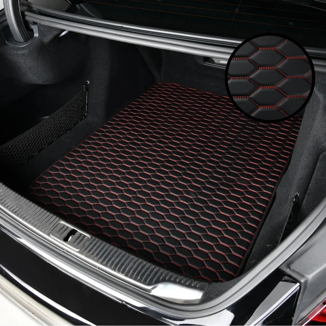 Hexa Series Custom Fit Trunk Mats - Black & Red Stitching