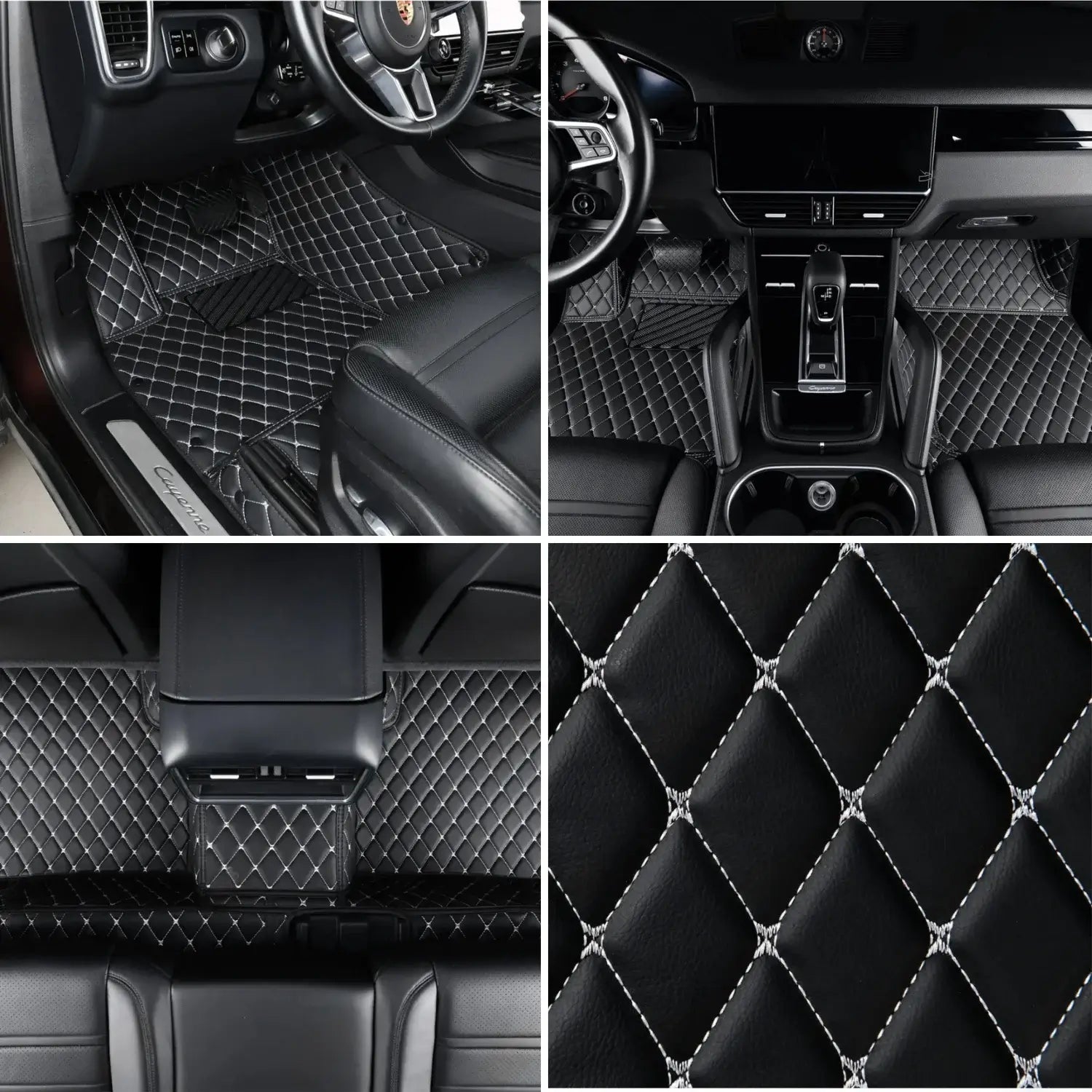 Diamond Series Custom Fit Car Mats - Black & White Stitching