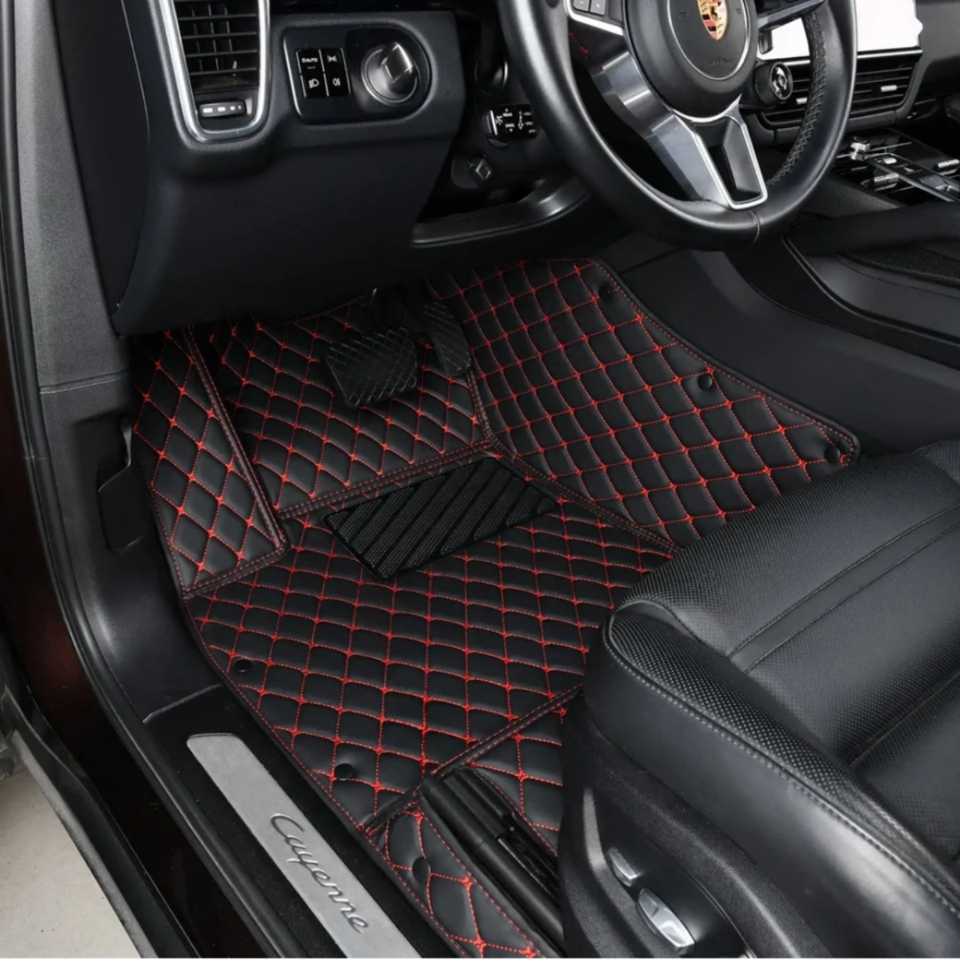 Diamond Series Custom Fit Car Mats - Black & Red Stitching