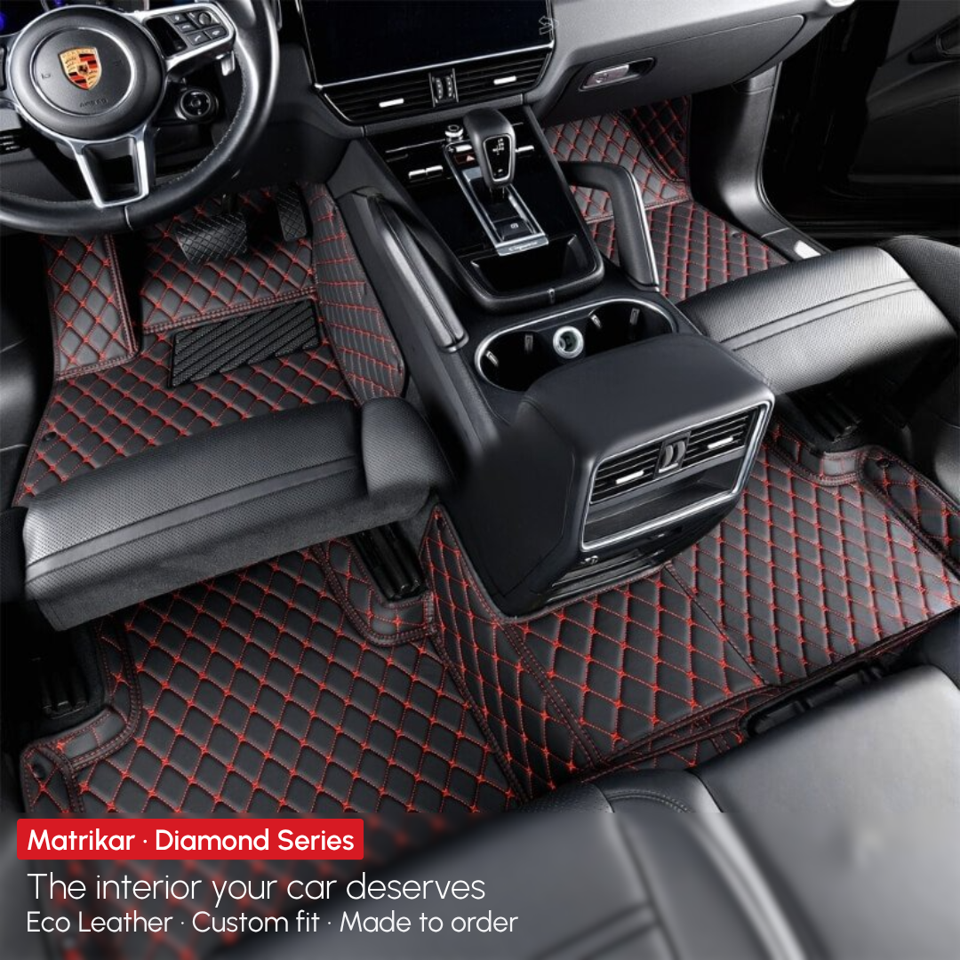 Diamond Series Custom Fit Car Mats - Black & Red Stitching