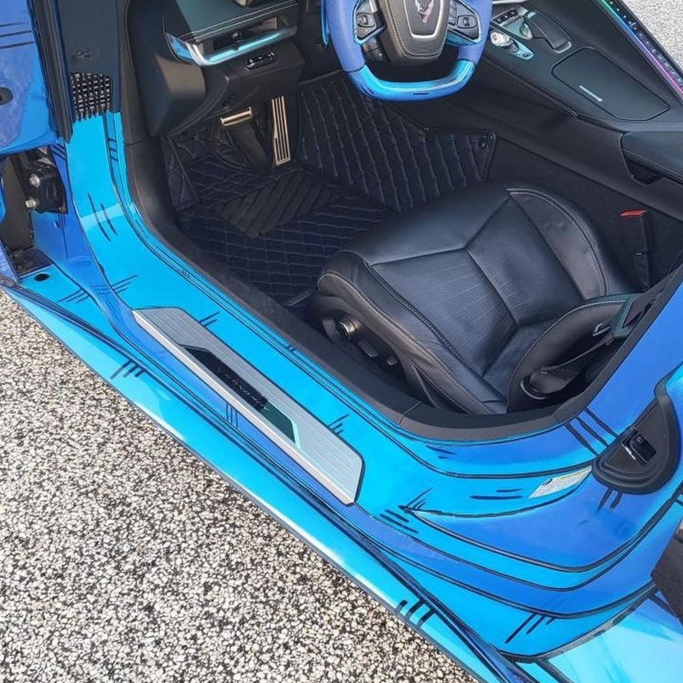 Blue Car Black Mat Blue Stitching