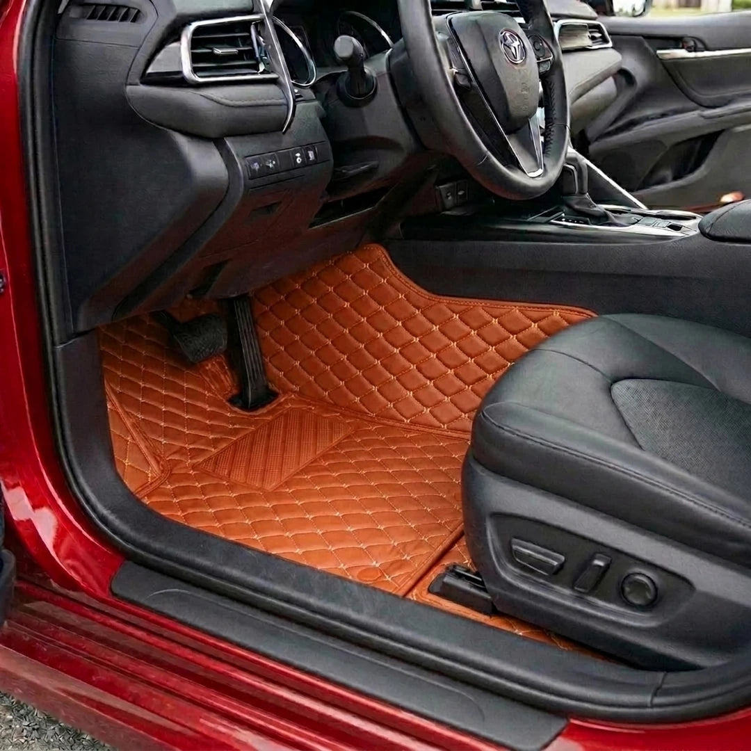 Matrikar Diamond Series custom fit car mats in Caramel Brown fitted in a Toyota Camry