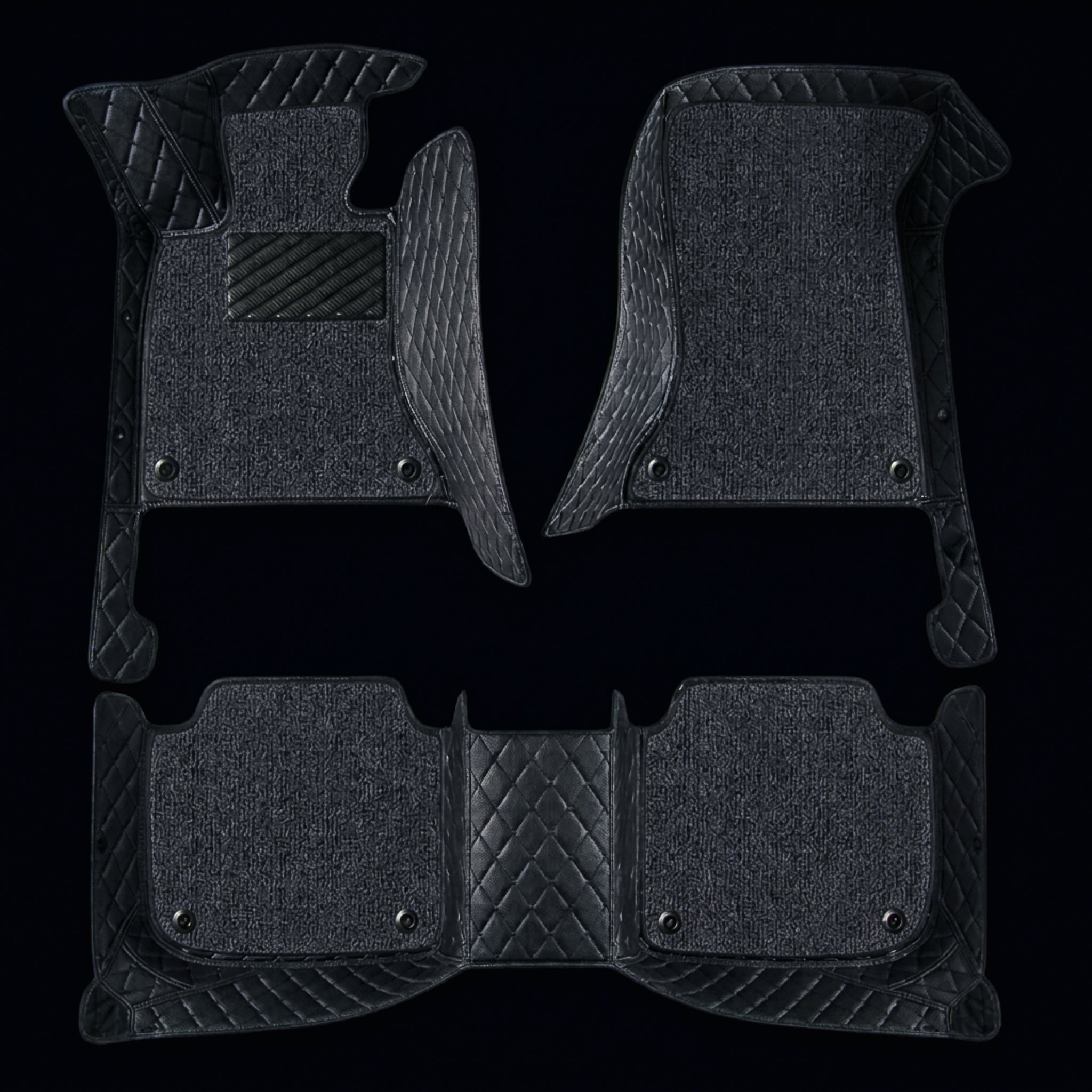 Dual-Layer Series Custom Fit Car Mats - All Black & Grey Top Carpet