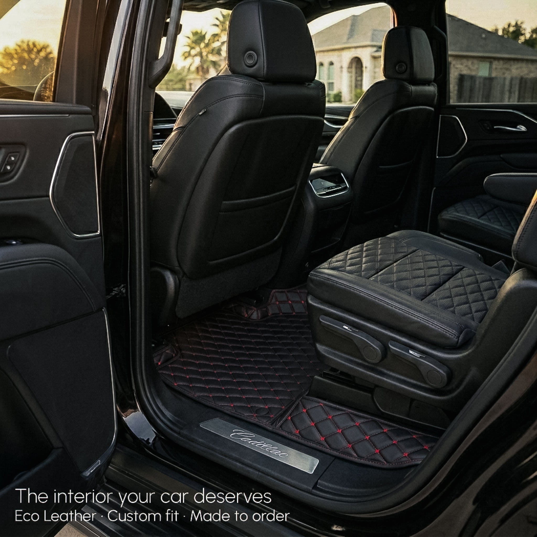Dual-Layer Series Custom Fit Car Mats - Black & Red Stitching & Black Top Carpet