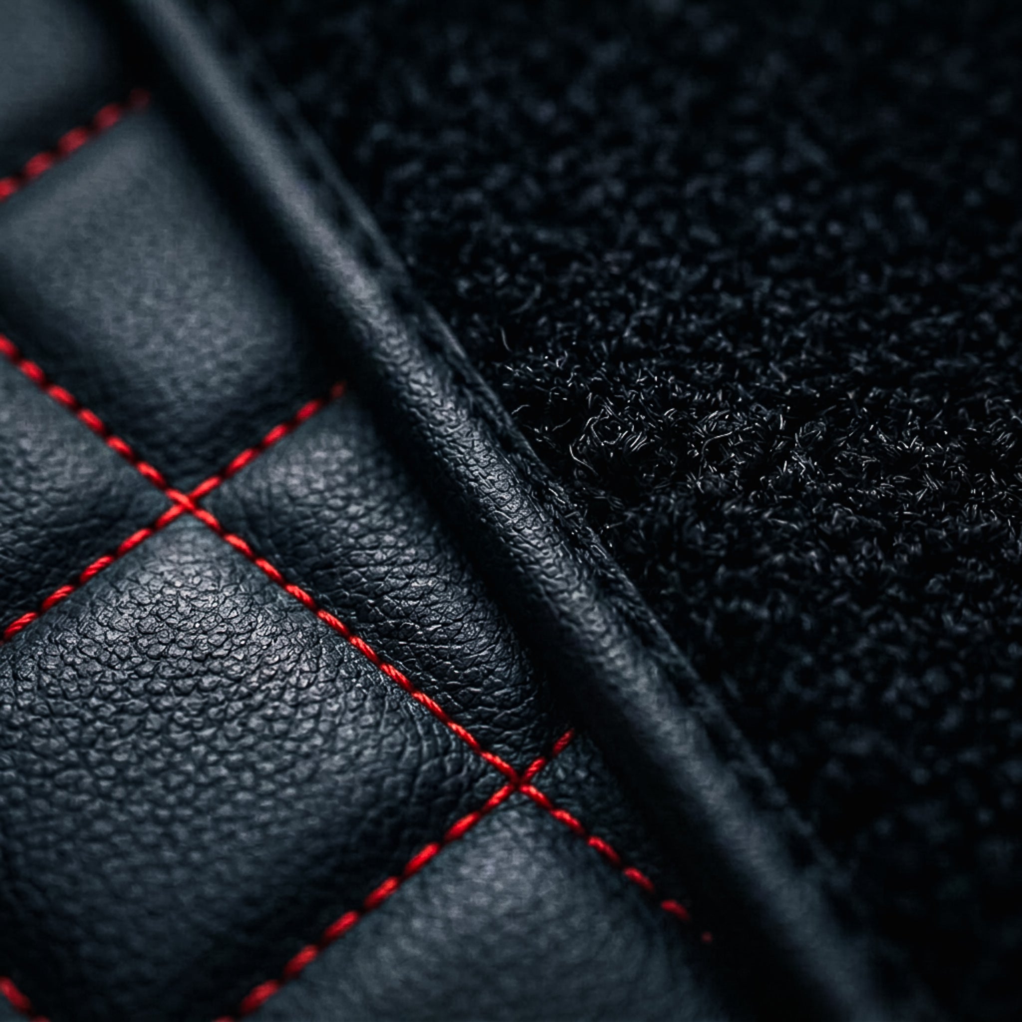 Dual-Layer Series Custom Fit Car Mats - Black & Red Stitching & Black Top Carpet