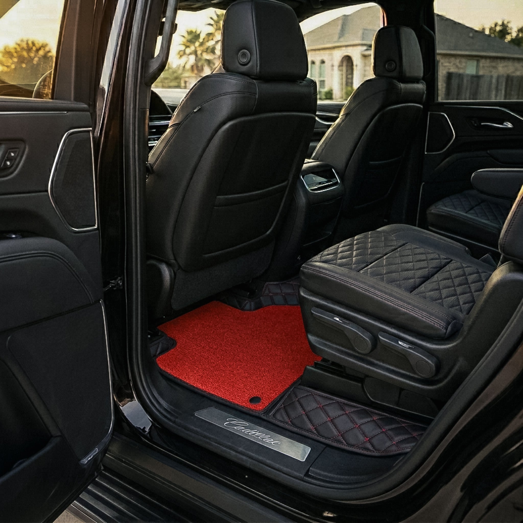 Dual-Layer Series Custom Fit Car Mats - Black & Red Stitching & Red Top Carpet