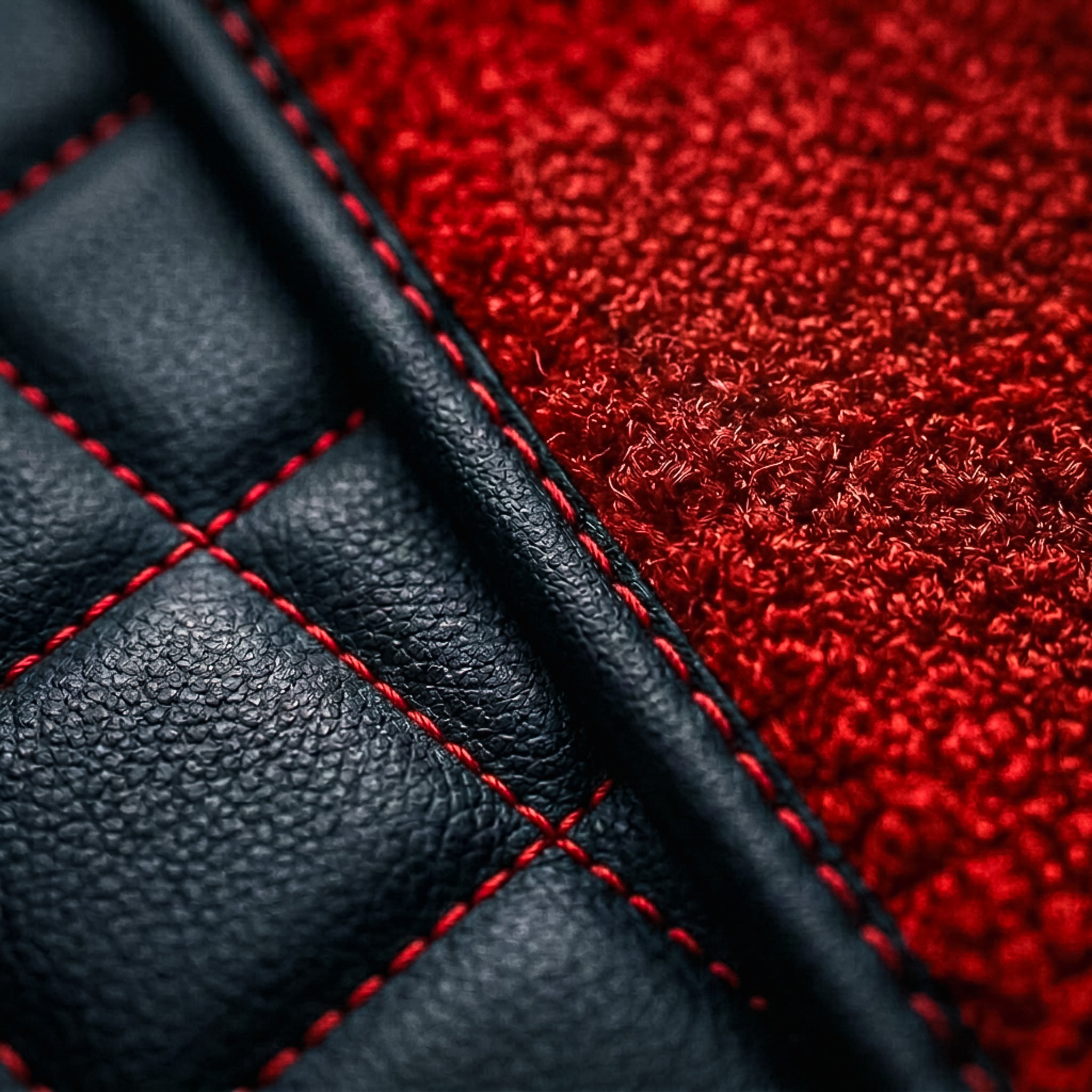 Dual-Layer Series Custom Fit Car Mats - Black & Red Stitching & Red Top Carpet