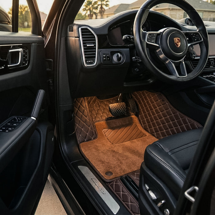 Dual-Layer Series Custom Fit Car Mats - Chocolate Brown & Caramel Brown Top Carpet
