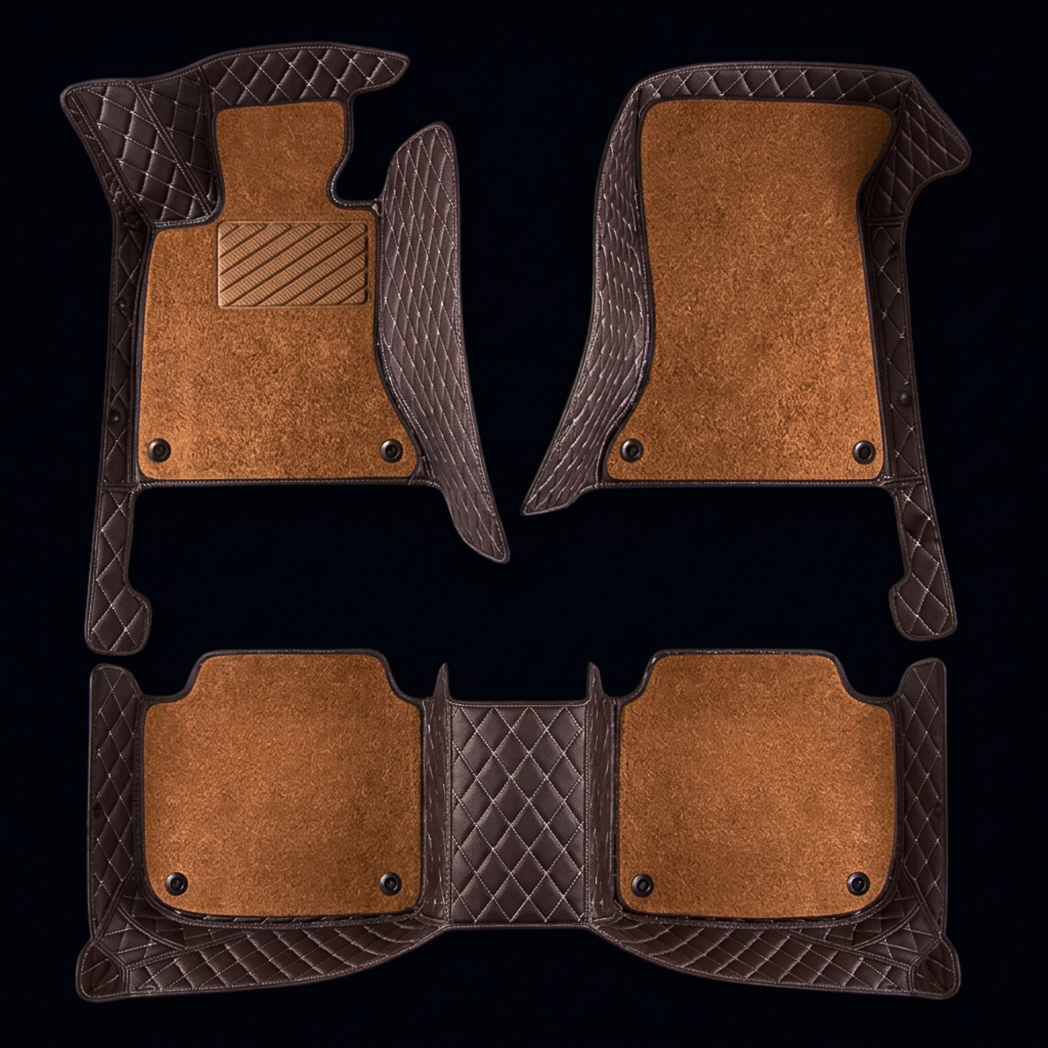 Dual-Layer Series Custom Fit Car Mats - Chocolate Brown & Caramel Brown Top Carpet