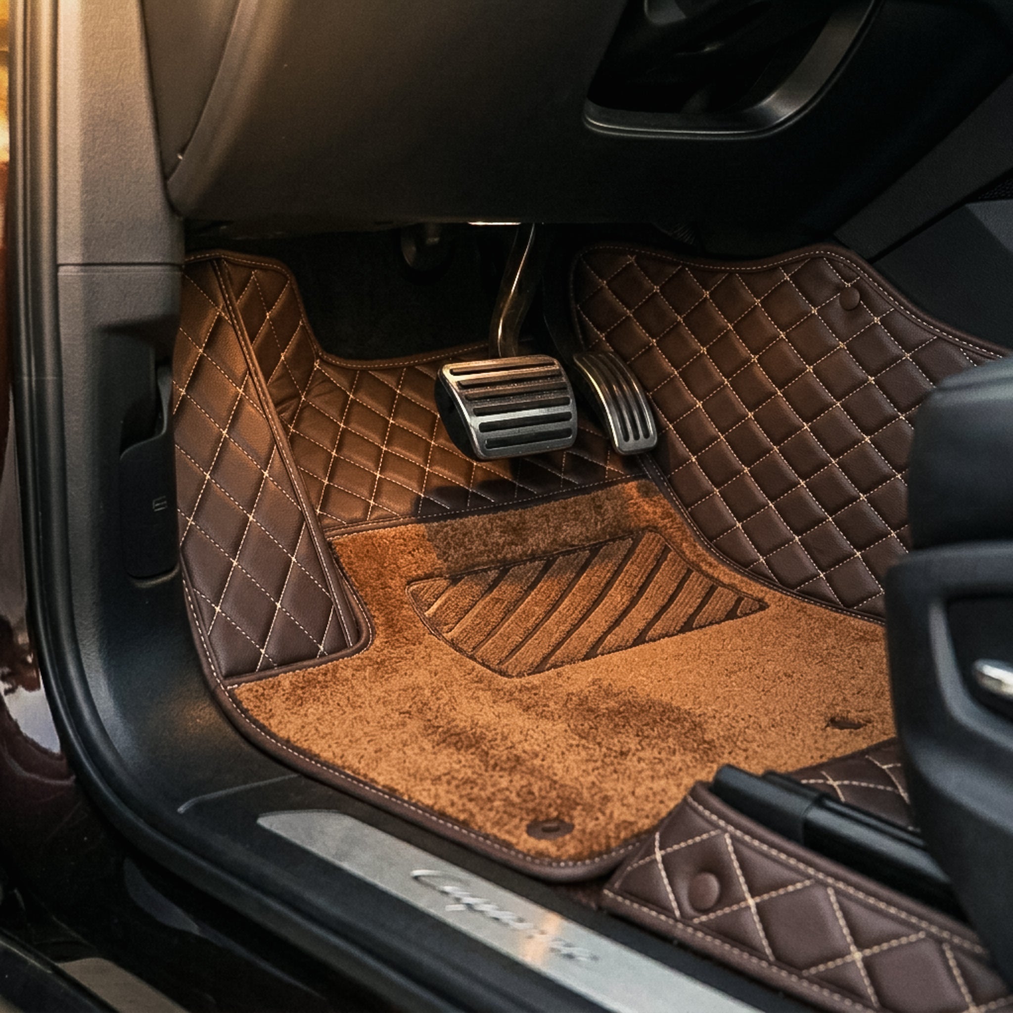 Dual-Layer Series Custom Fit Car Mats - Chocolate Brown & Caramel Brown Top Carpet