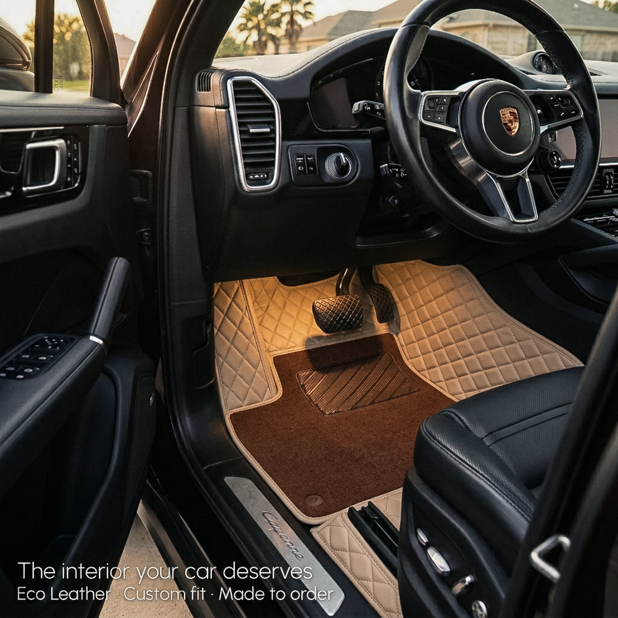 Dual-Layer mats in cream beige with warm brown carpet top — Matrikar