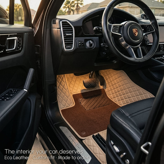 Dual-Layer Series Custom Fit Car Mats - Cream Beige & Brown Top Carpet