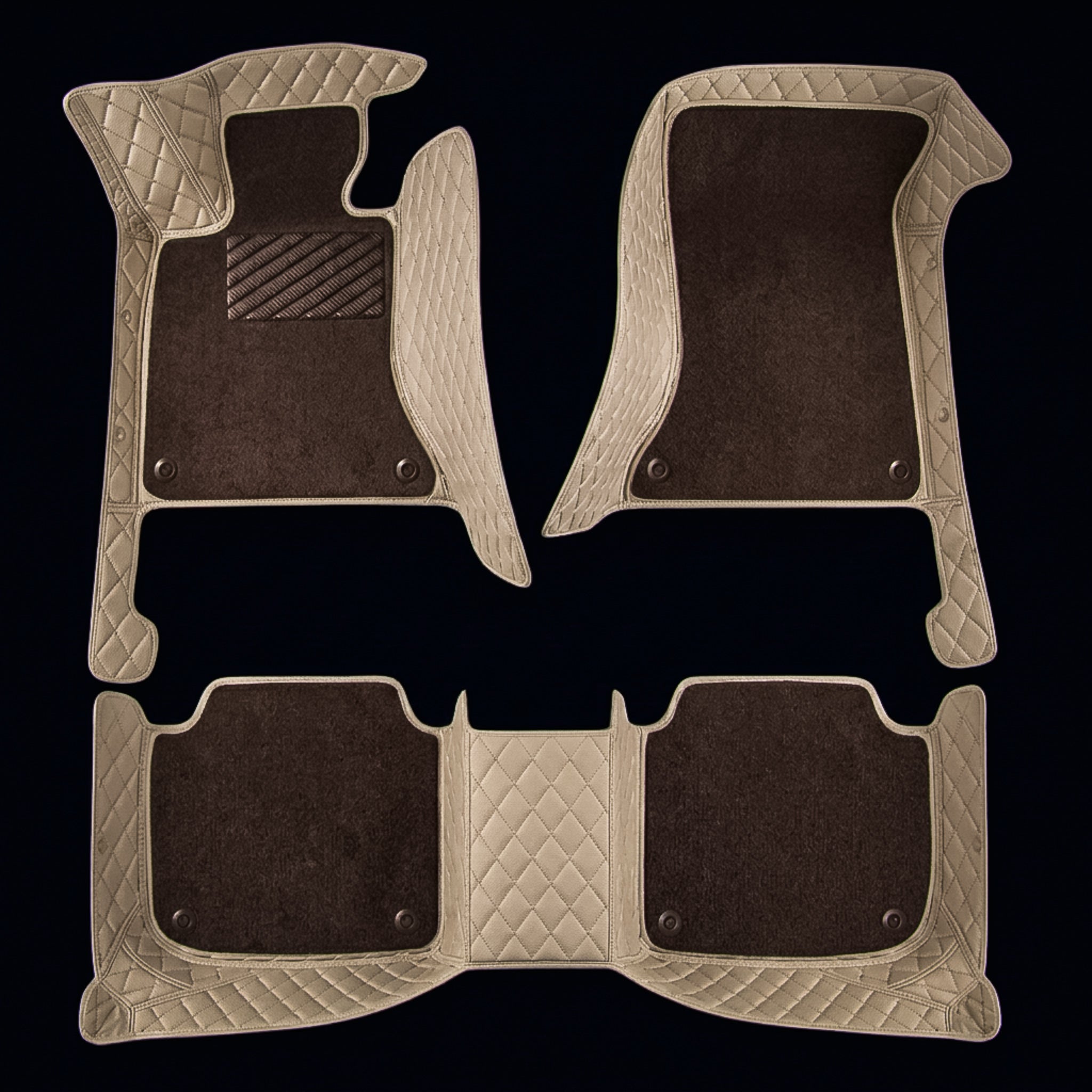 Dual-Layer Series Custom Fit Car Mats - Cream Beige & Brown Top Carpet