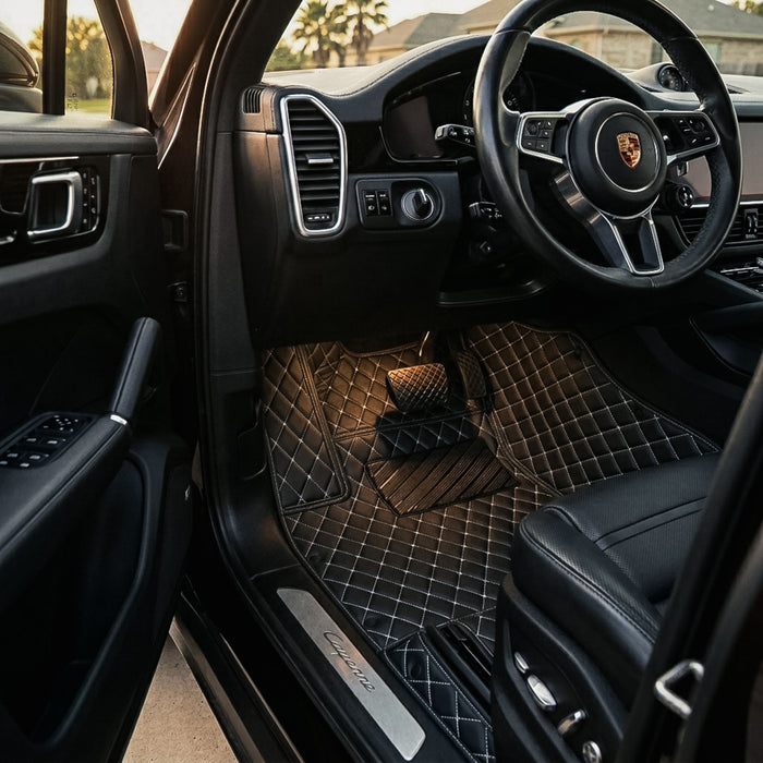 Diamond Series Custom Fit Car Mats - Black & White Stitching