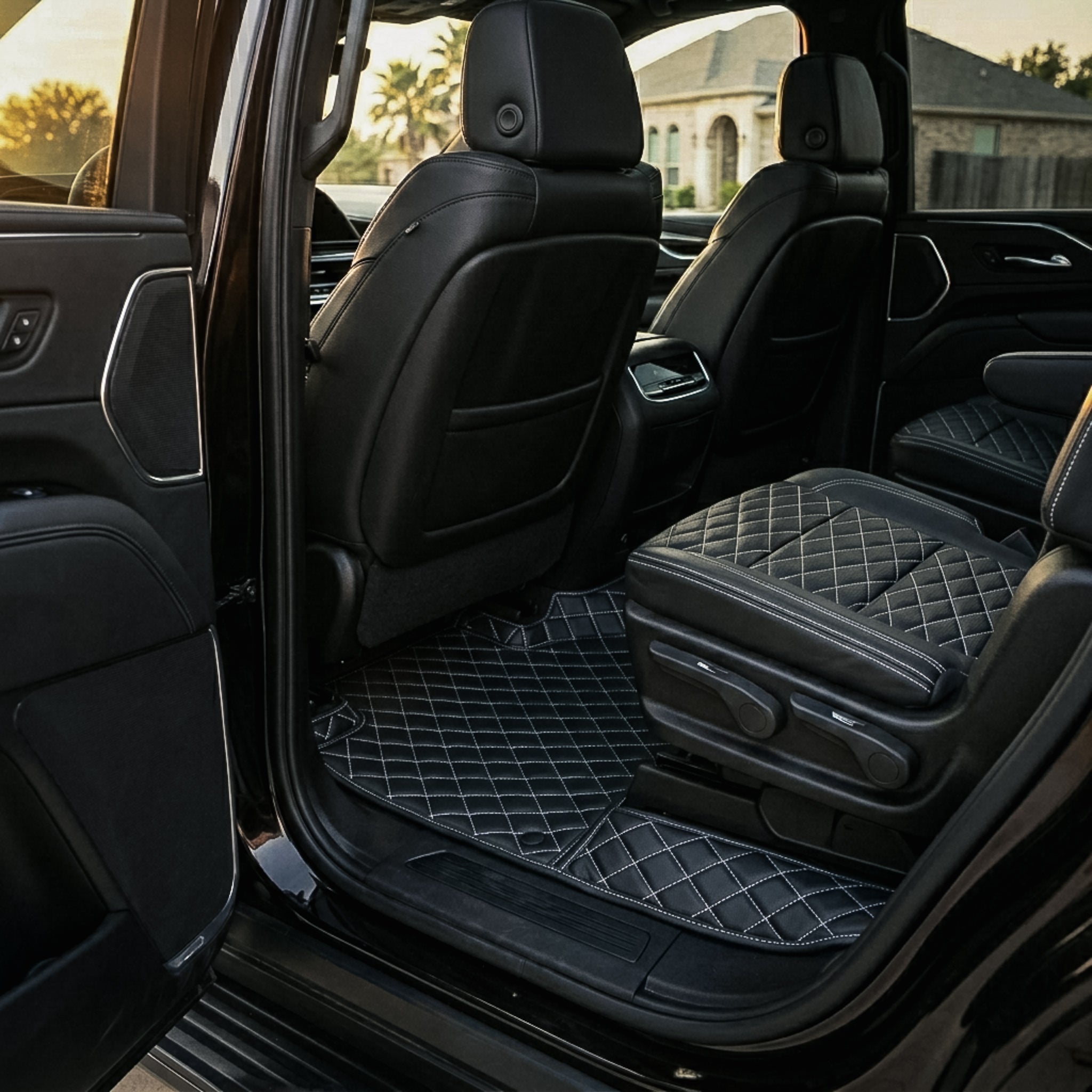 Diamond Series Custom Fit Car Mats - Black & White Stitching