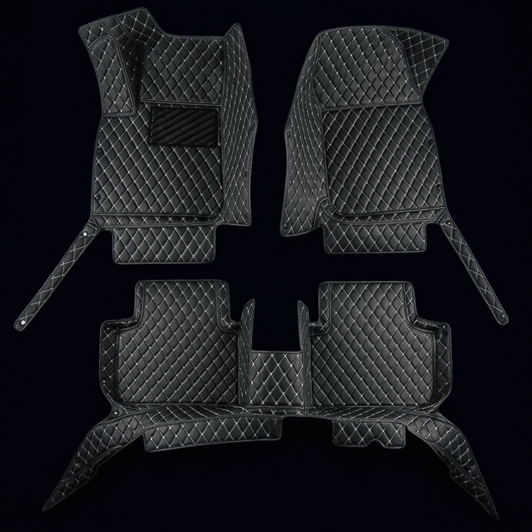 Diamond Series Custom Fit Car Mats - Black & White Stitching