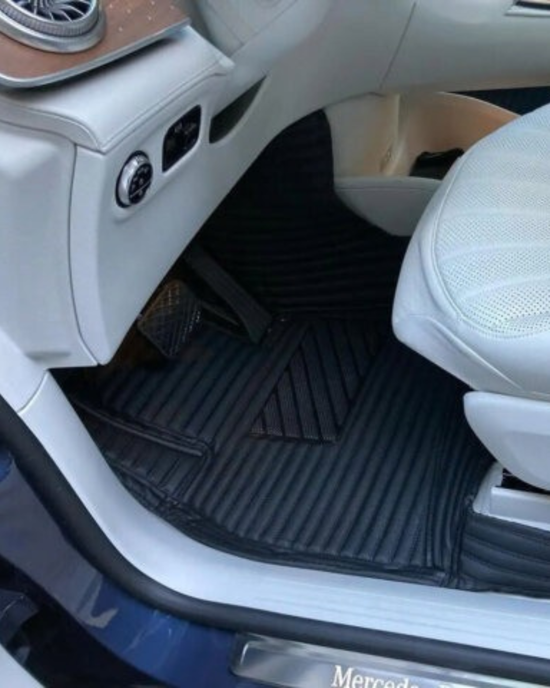 Ribbed All Black mats installed in a Mercedes S-Class