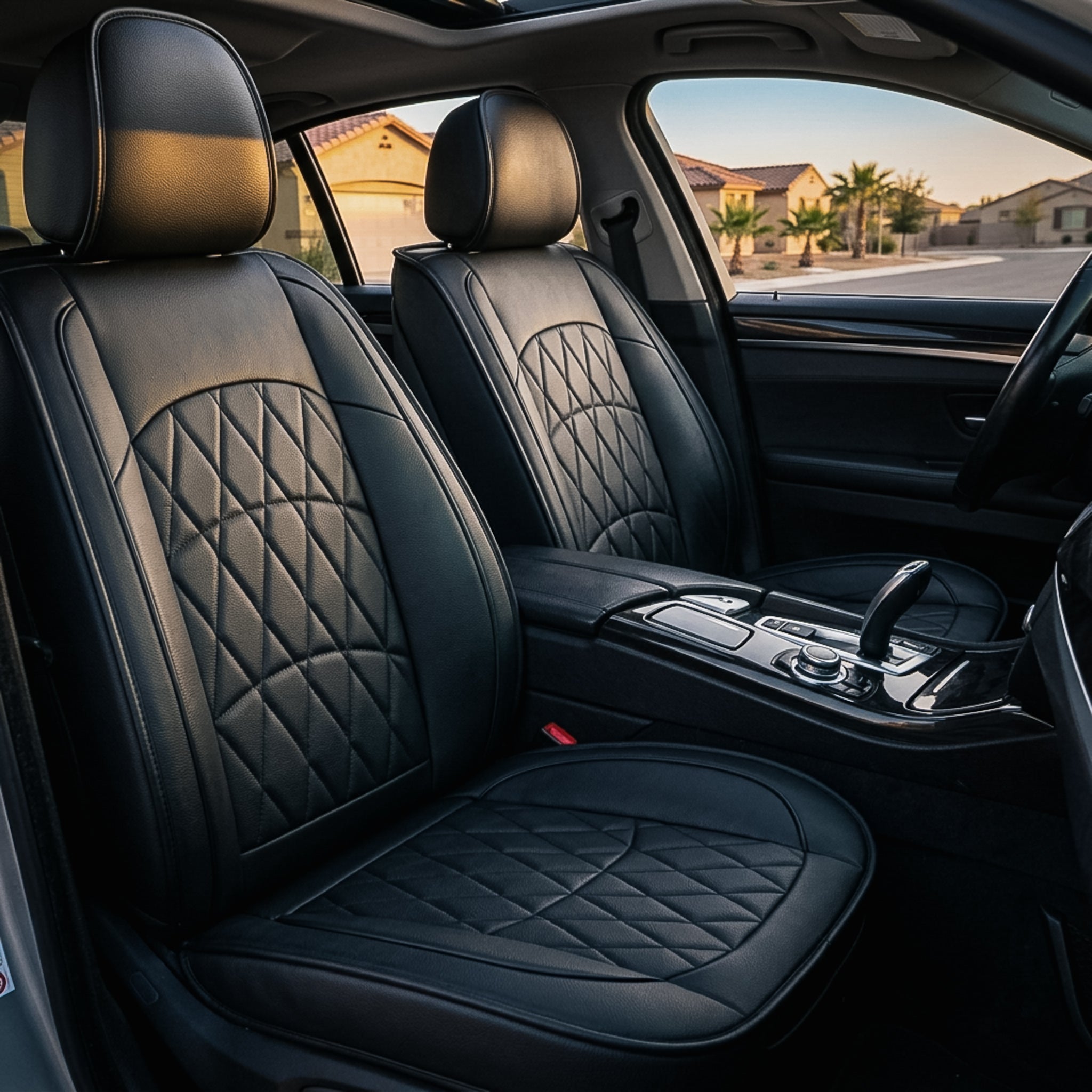 Black Diamond Luxe seat covers in eco-leather, airbag-safe stitching — Matrikar