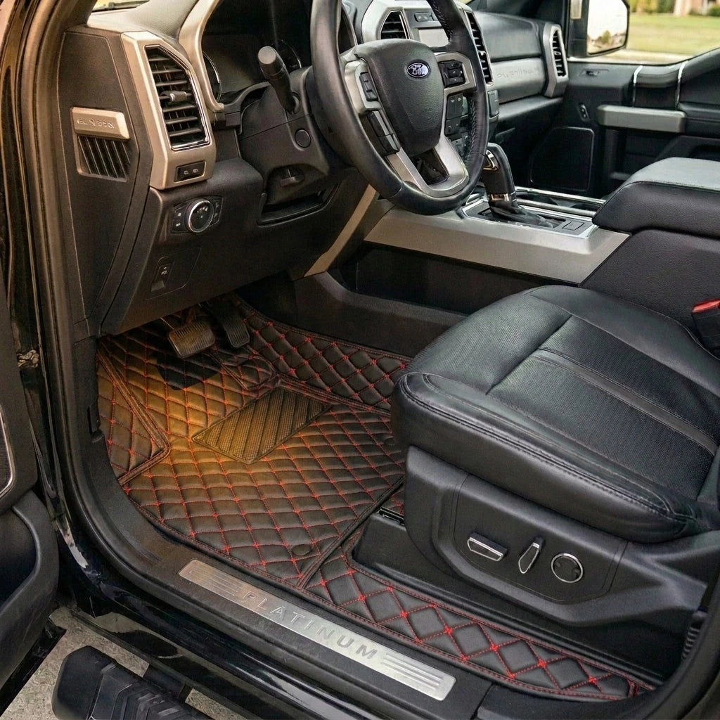 Tapis d'auto sur mesure Diamond - Noir et surpiqûres rouges