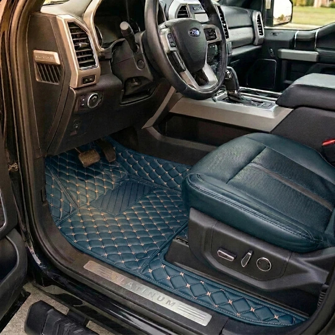 Matrikar Diamond Series custom fit car mats in Vintage Blue fitted in a Ford F-150 Platinum