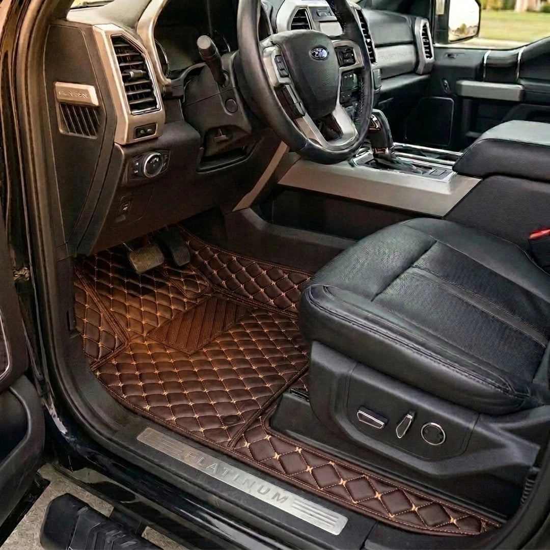 Matrikar Diamond Series custom fit car mats in Chocolate Brown fitted in a Ford F-150 Platinum