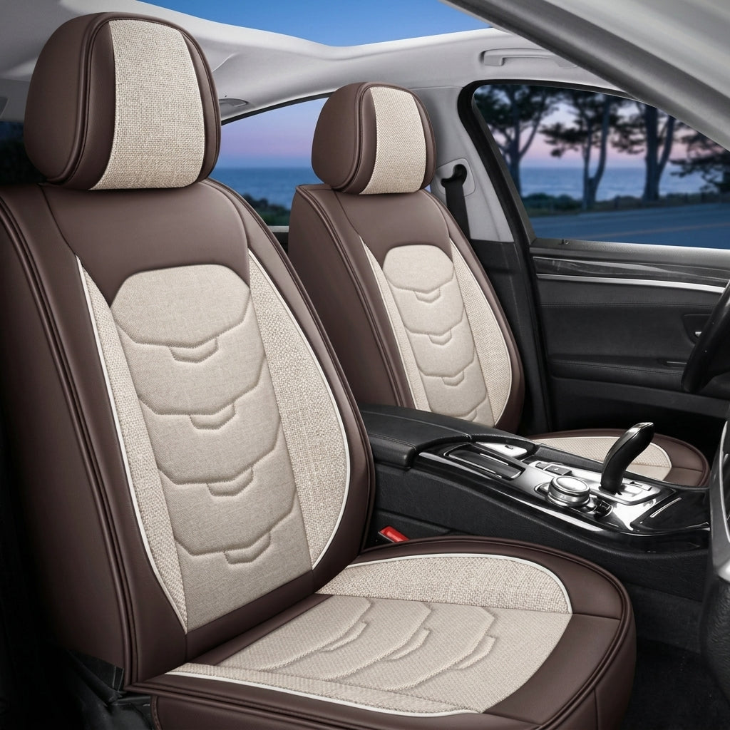 Elite Comfort seat covers in beige & brown two-tone, airbag-rated — Matrikar