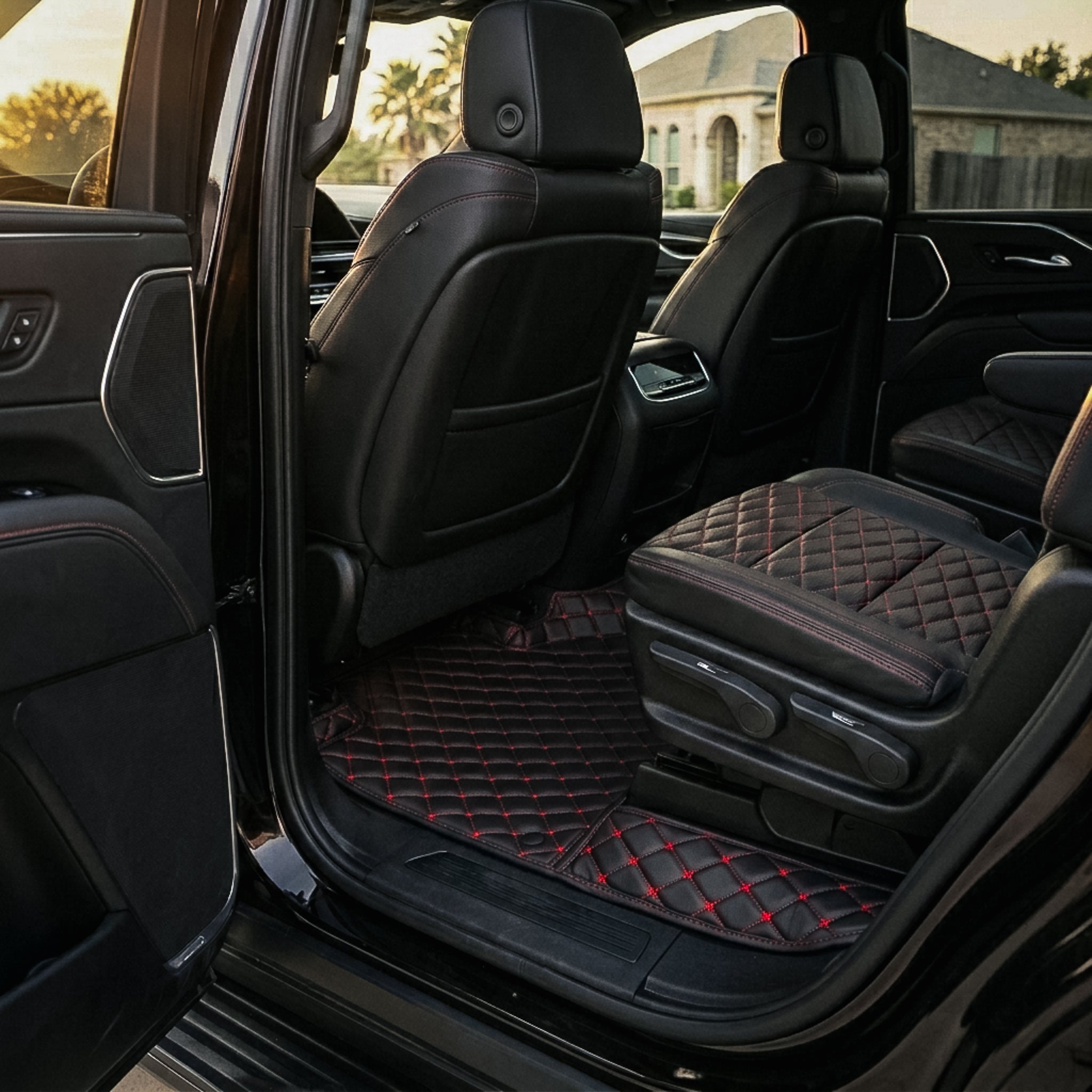 Diamond Series Custom Fit Car Mats - Black & Red Stitching