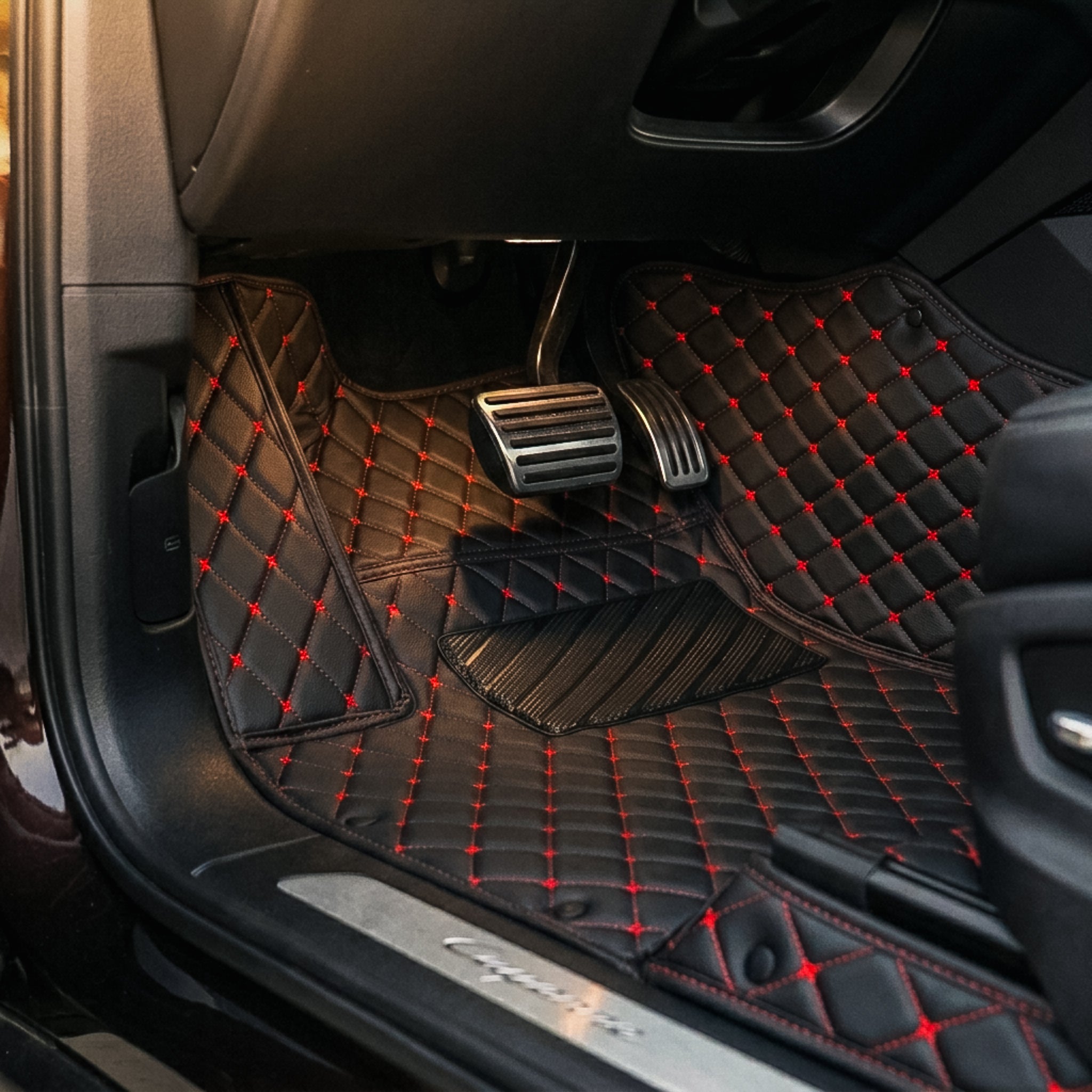 Diamond Series Custom Fit Car Mats - Black & Red Stitching
