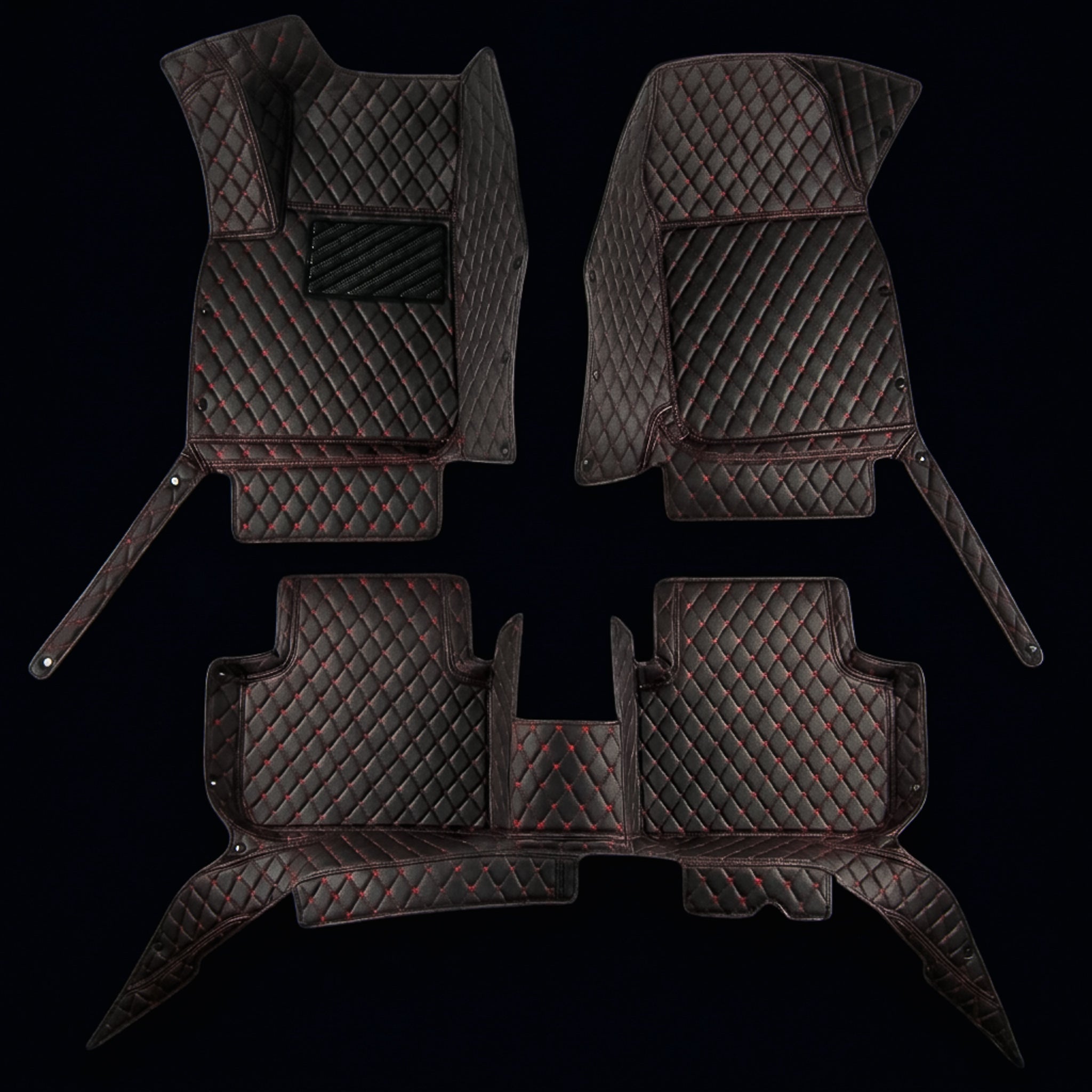 Diamond Series Custom Fit Car Mats - Black & Red Stitching