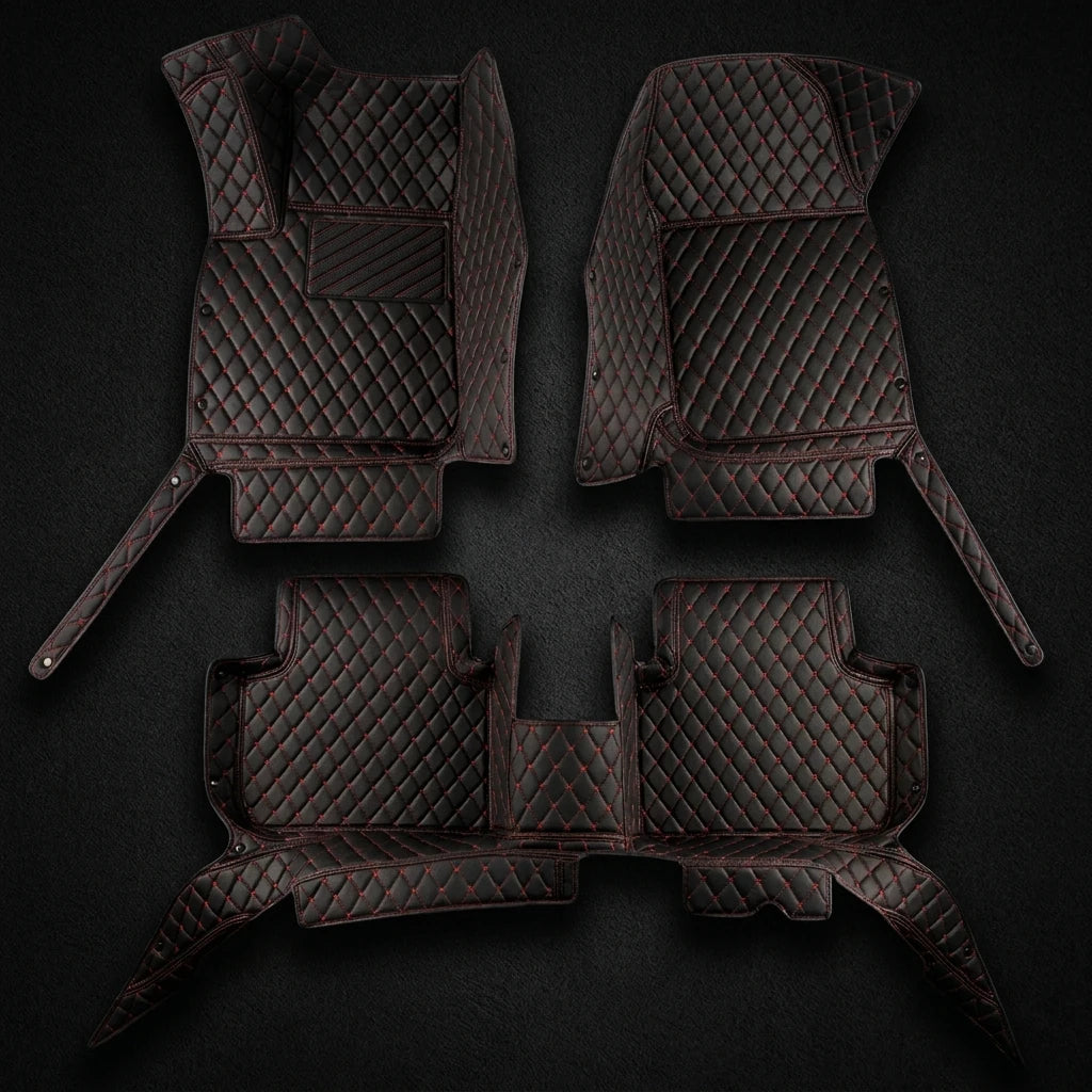 Tapis d'auto sur mesure Diamond - Noir et surpiqûres rouges