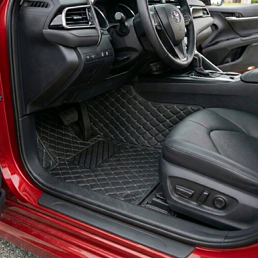 Diamond Series Custom Fit Car Mats - Black & White Stitching