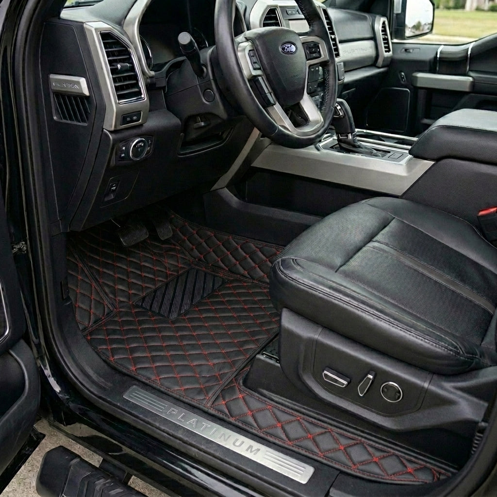 Diamond Series Custom Fit Car Mats - Black & Red Stitching
