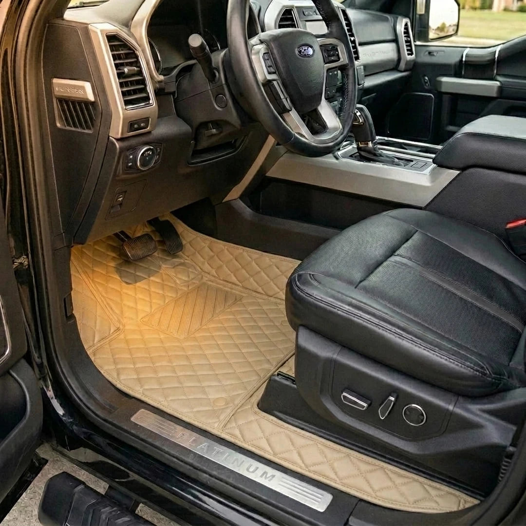 Matrikar Diamond Series custom fit car mats in Cream Beige fitted in a Ford F-150 Platinum