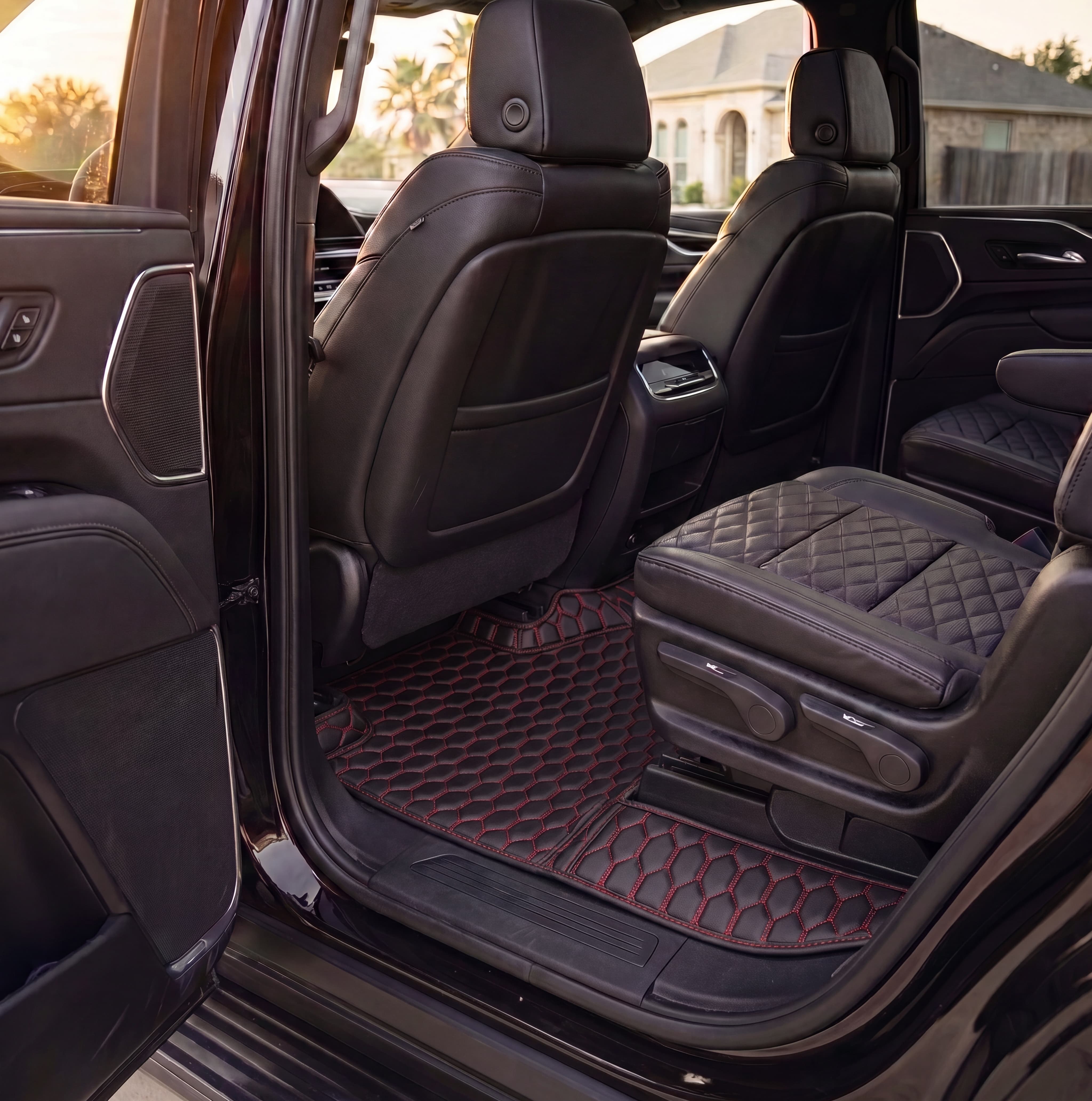 Hexa Series Custom Fit Car Mats - Black & Red Stitching