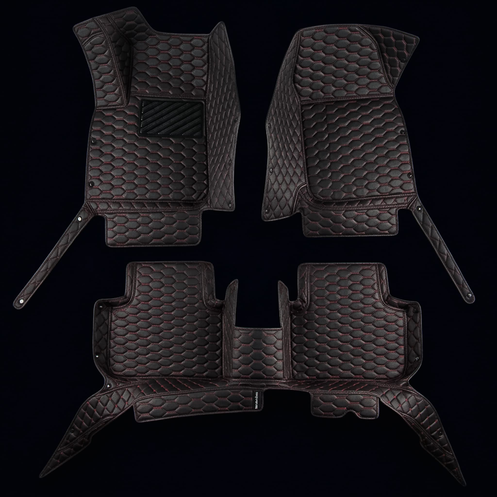 Hexa Series Custom Fit Car Mats - Black & Red Stitching
