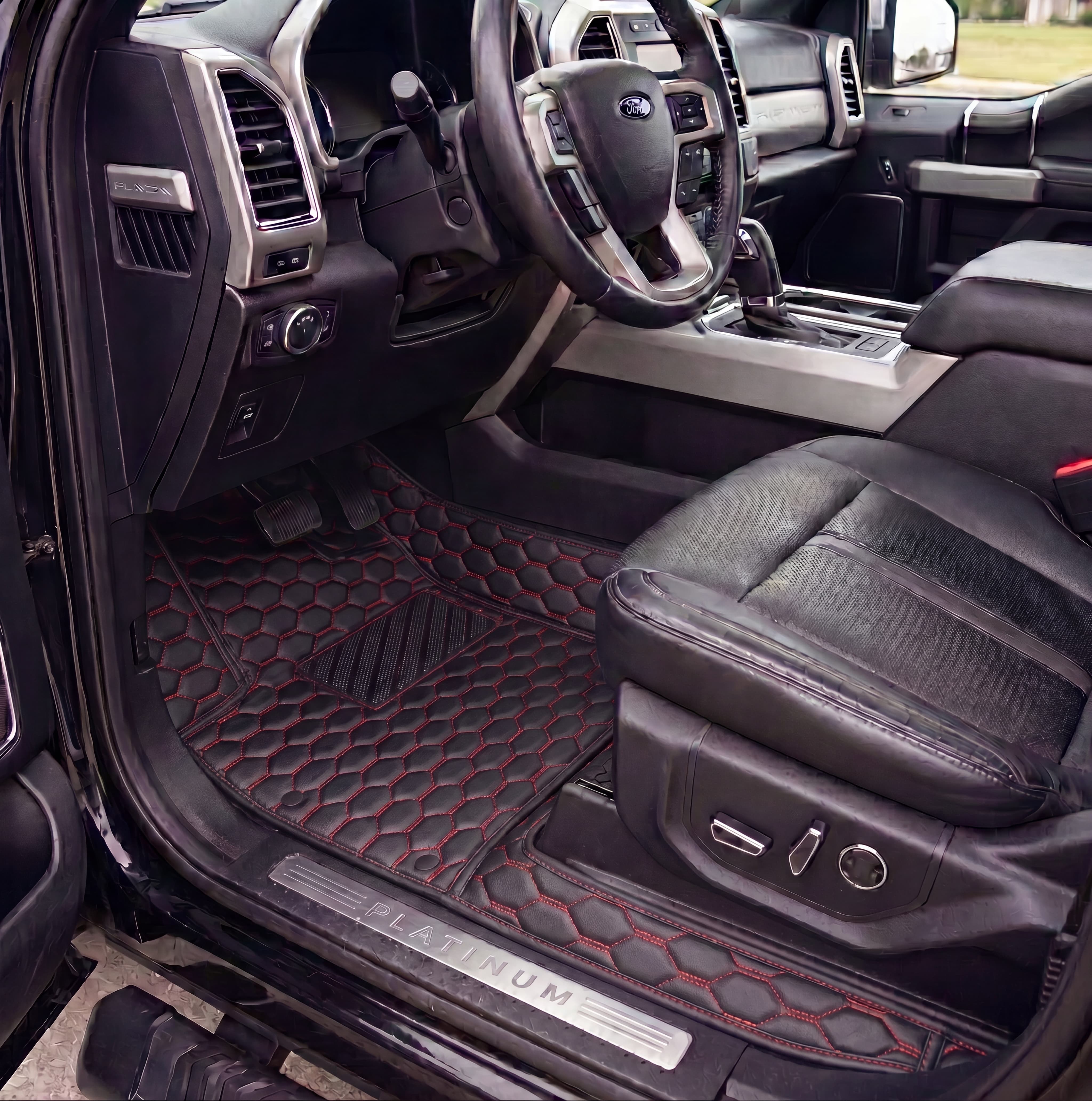 Hexa Series Custom Fit Car Mats - Black & Red Stitching