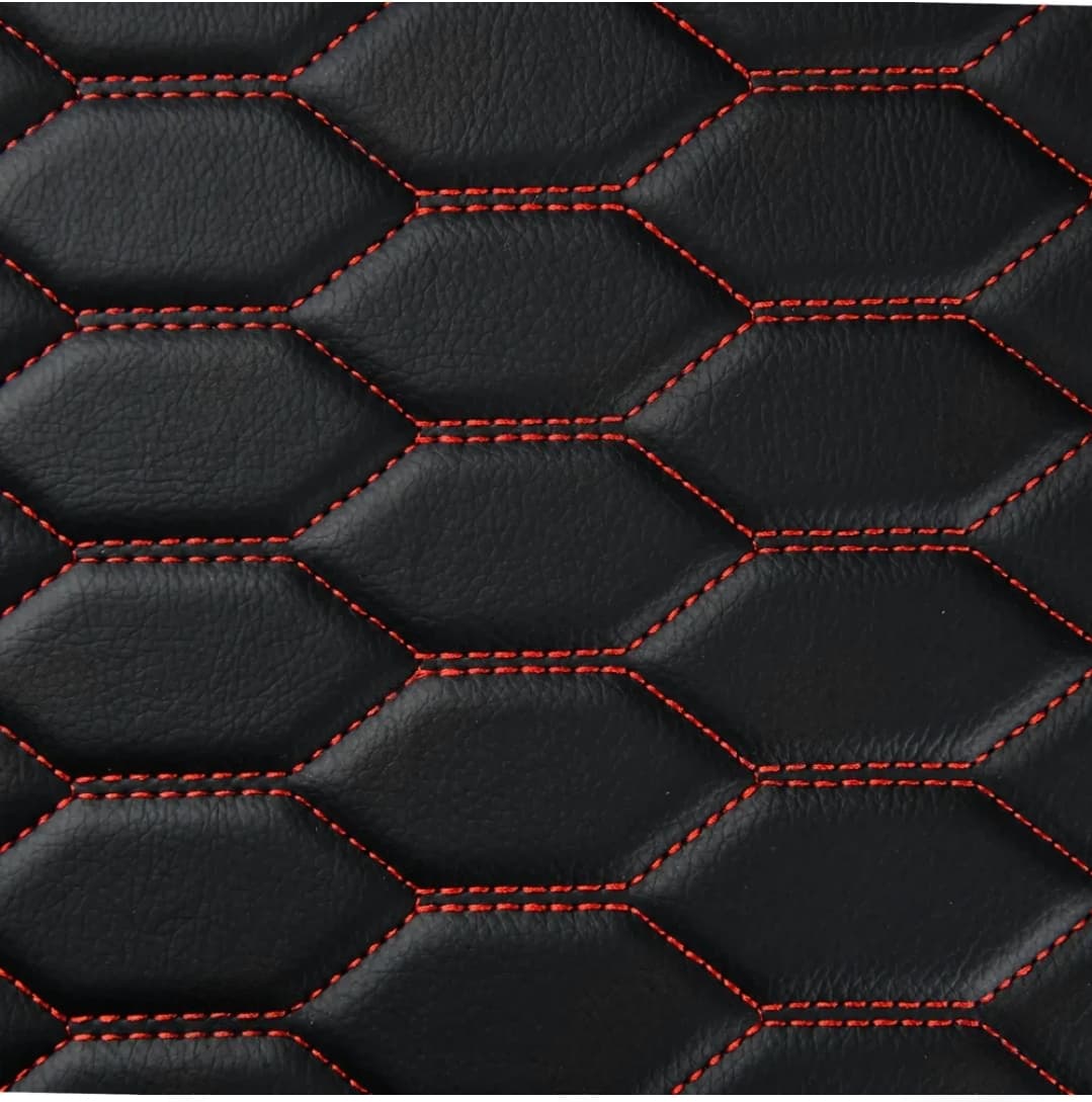 Hexa Series Custom Fit Car Mats - Black & Red Stitching