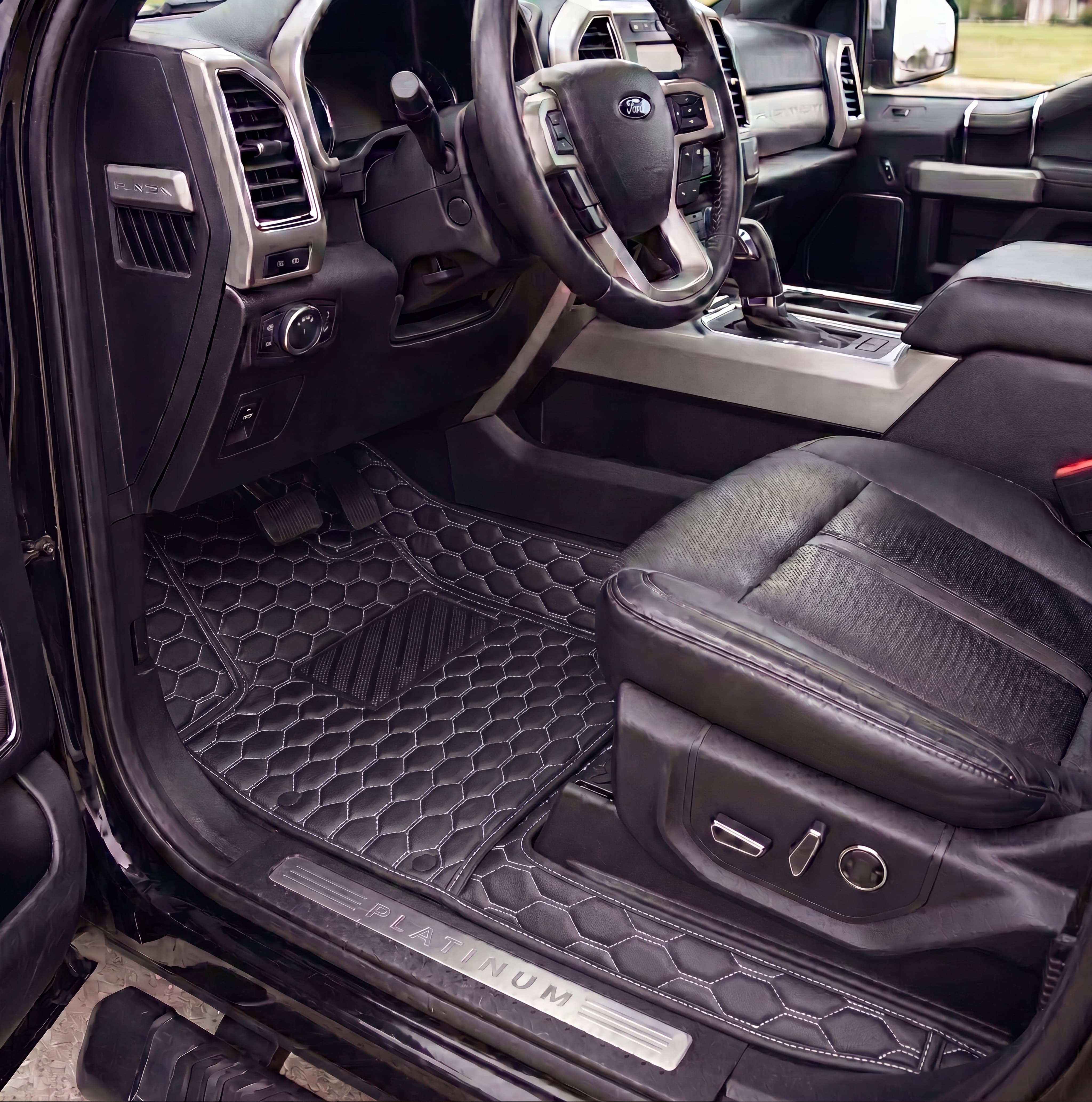 Hexa Series Custom Fit Car Mats - Black & White Stitching