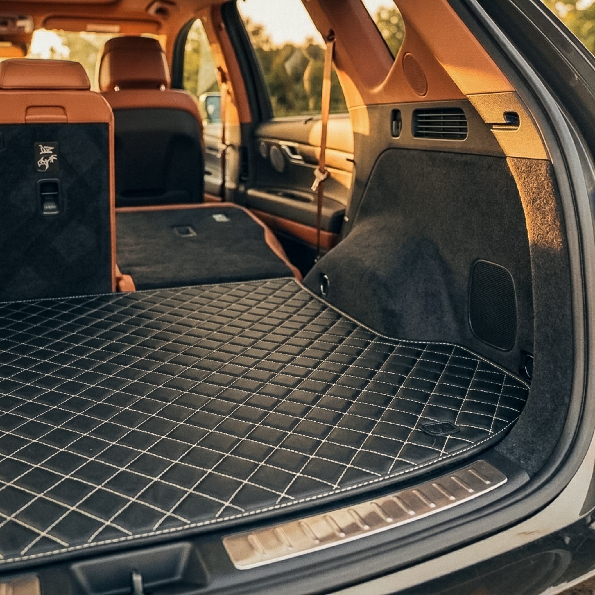 Diamond Series Custom Fit Trunk Mats - Black & White Stitching