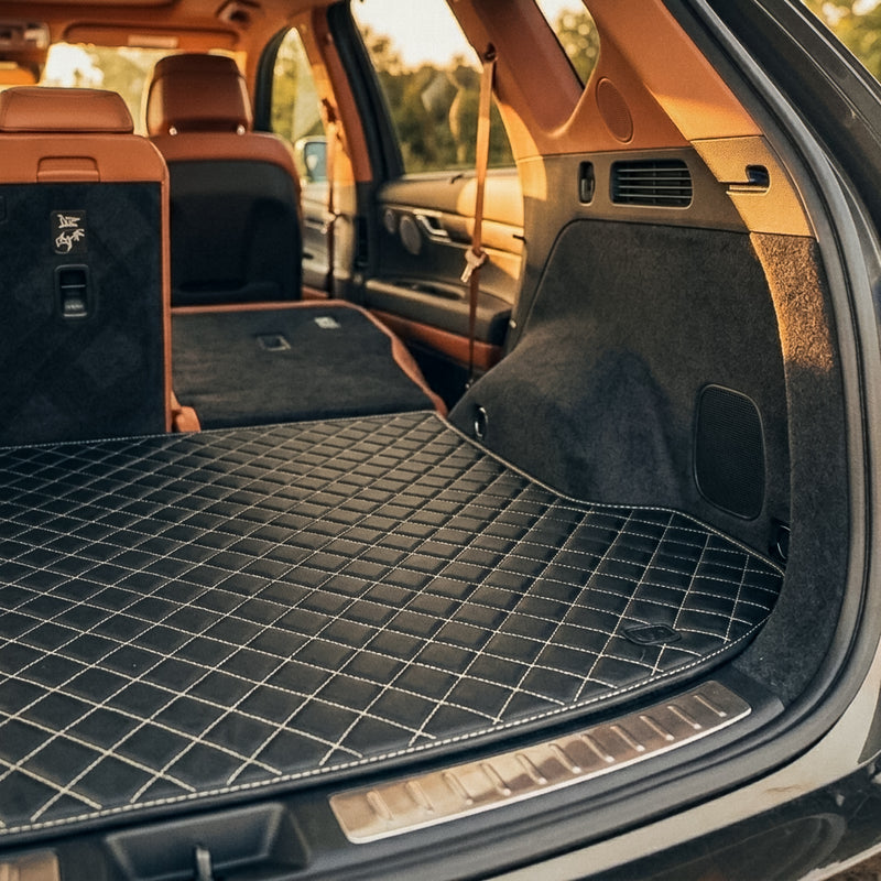 Diamond Series Custom Fit Trunk Mats - Black & White Stitching