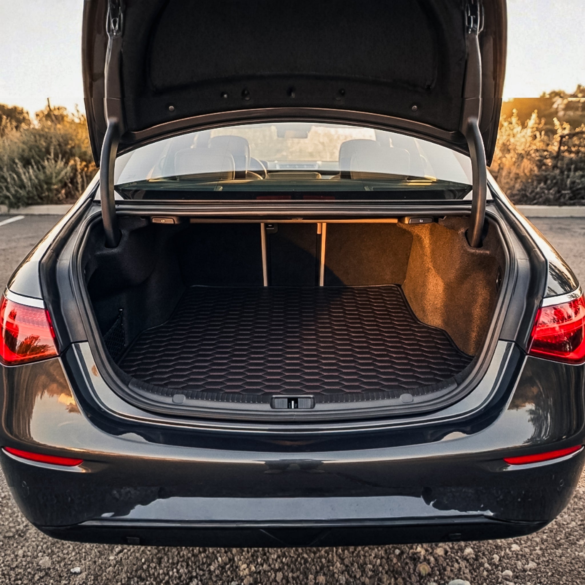 Hexa Series Custom Fit Trunk Mats - Black & Red Stitching