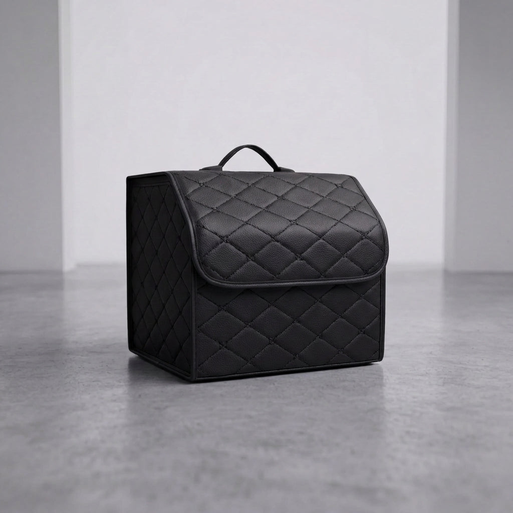 A single Matrikar trunk organizer in All Black, small size, on a studio floor