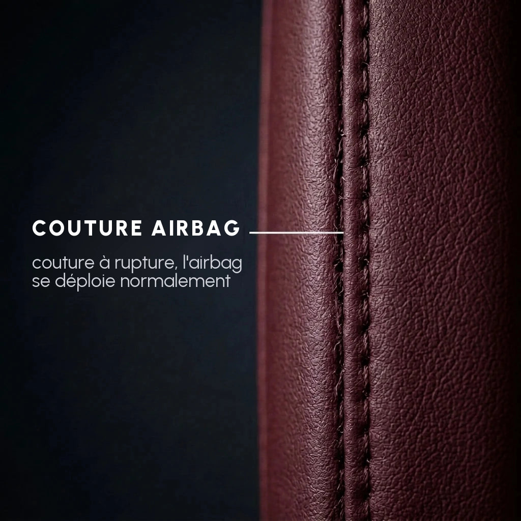 Couture compatible airbag sur une housse de siège Matrikar série Diamond Luxe : la couture à rupture laisse l'airbag se déployer normalement
