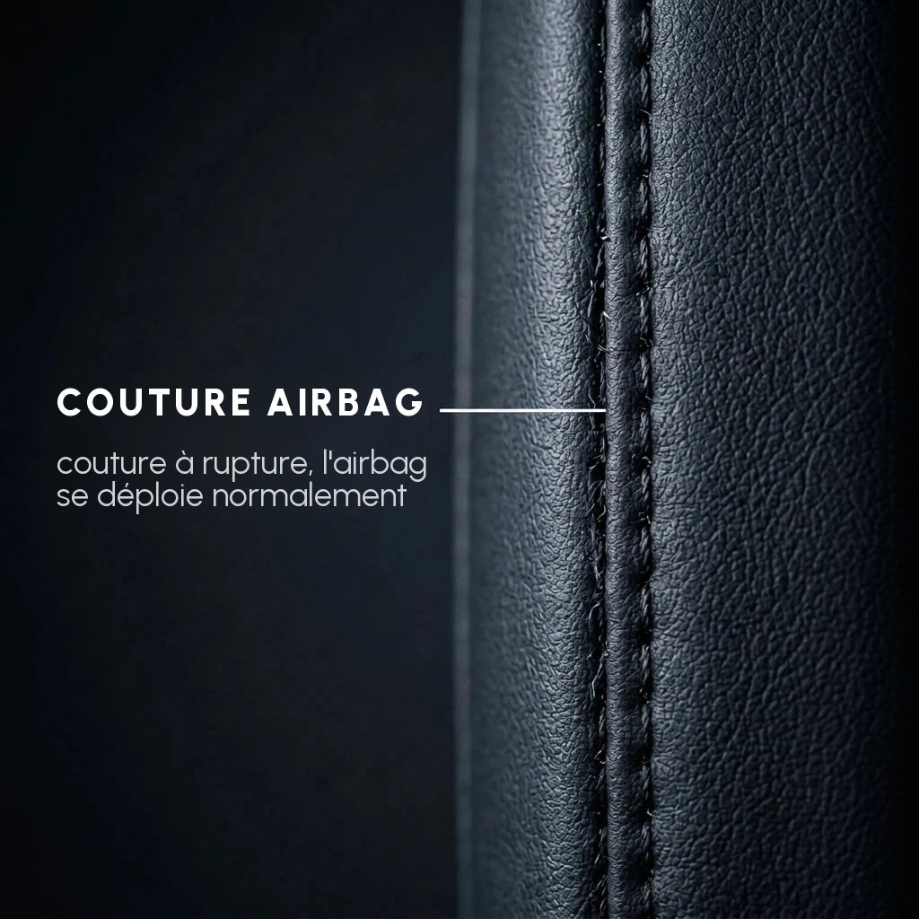 Couture compatible airbag sur une housse de siège Matrikar série Diamond Luxe : la couture à rupture laisse l'airbag se déployer normalement