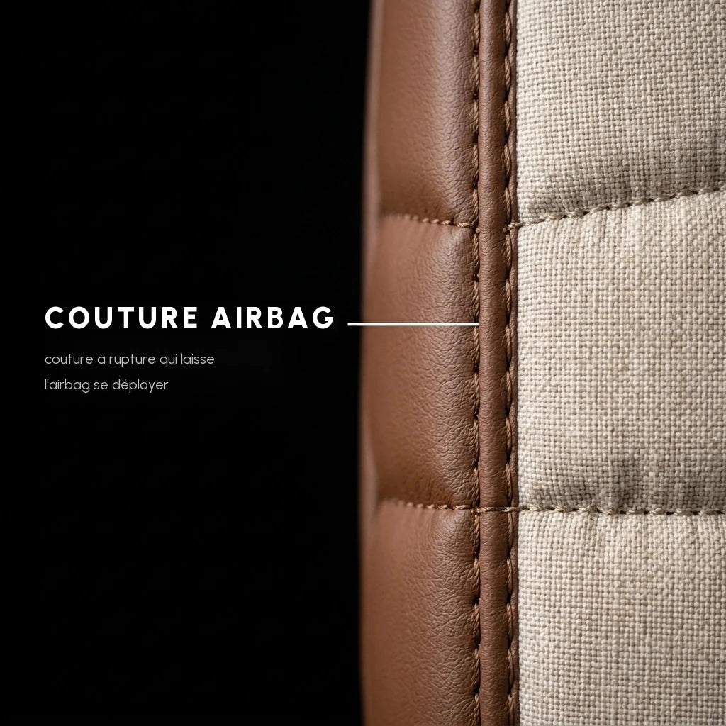 Couture compatible airbag sur une housse de siège Matrikar série Elite Comfort : la couture à rupture laisse l'airbag se déployer normalement