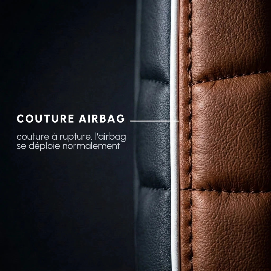 Couture compatible airbag sur une housse de siège Matrikar série Elite Comfort : la couture à rupture laisse l'airbag se déployer normalement