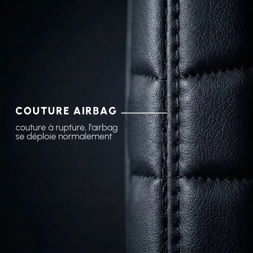 Couture compatible airbag sur une housse de siège Matrikar série Elite Comfort : la couture à rupture laisse l'airbag se déployer normalement