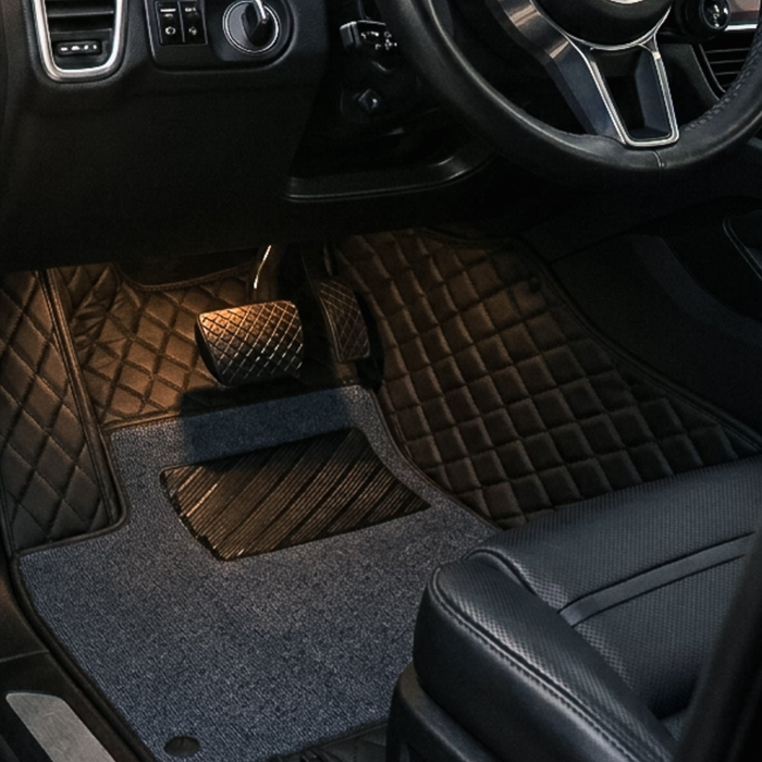 Audi A4 Dual-Layer Floor Mats 2005-2025 - All Black & Grey Top Carpet